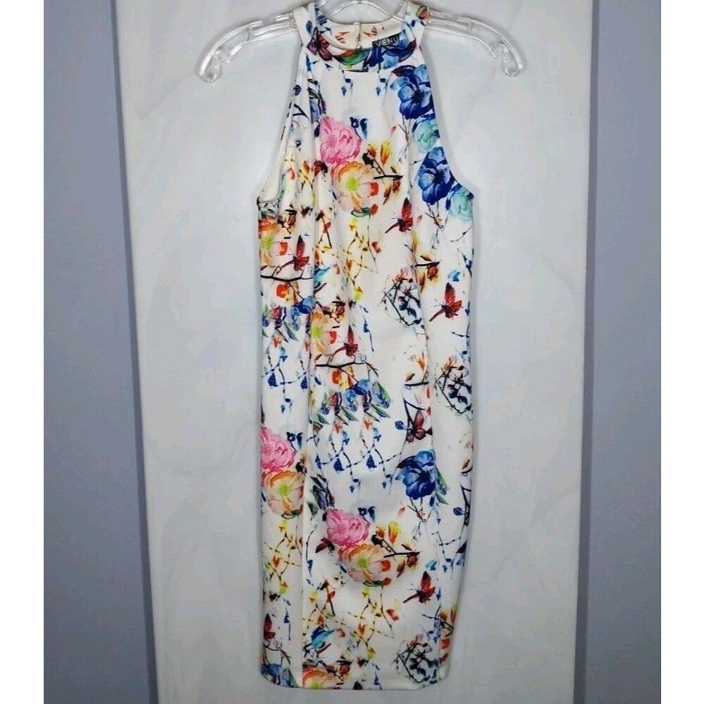 Venus Floral Halter Bodycon Dress M Keyhole Sleeveless Fitted Cocktail - Picture 3 of 10